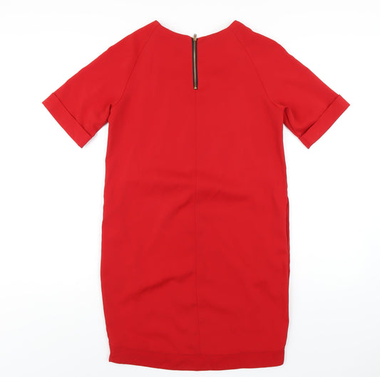 Dorothy Perkins Womens Red Polyester A-Line Size 6 Round Neck Zip