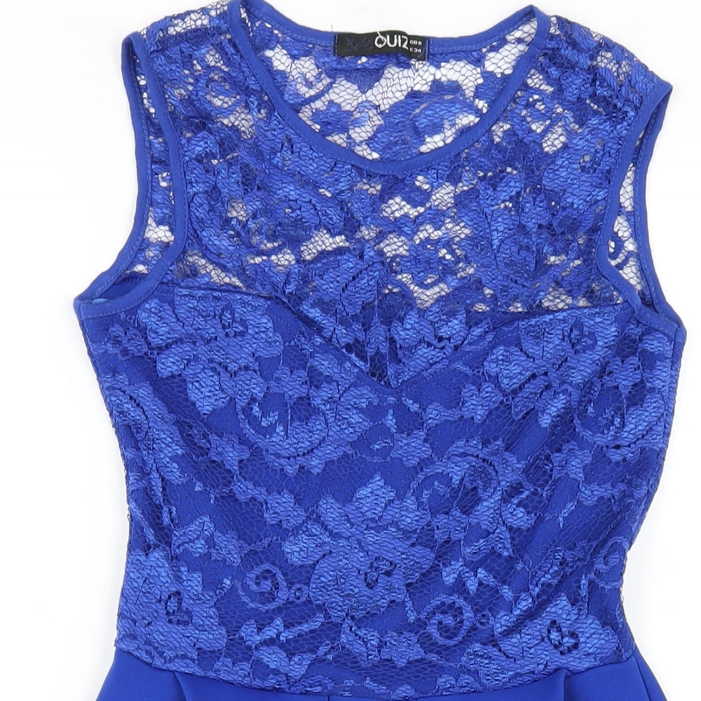 Quiz Womens Blue Polyester A-Line Size 6 Round Neck Pullover