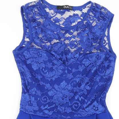 Quiz Womens Blue Polyester A-Line Size 6 Round Neck Pullover