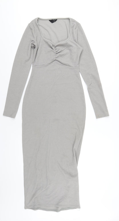 New Look Womens Grey Polyester Bodycon Size 10 Square Neck Pullover