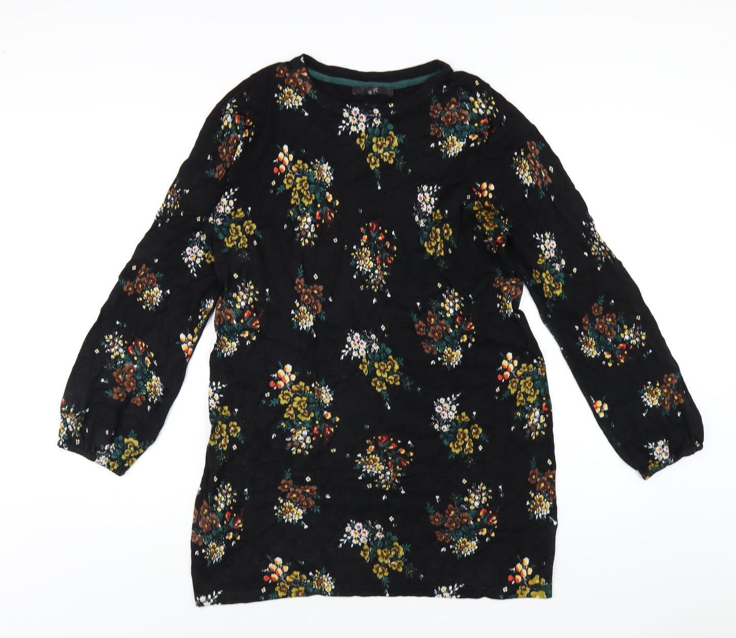 NEXT Womens Black Floral Viscose A-Line Size 16 Round Neck Pullover