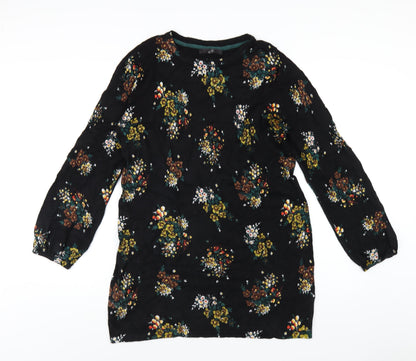 NEXT Womens Black Floral Viscose A-Line Size 16 Round Neck Pullover