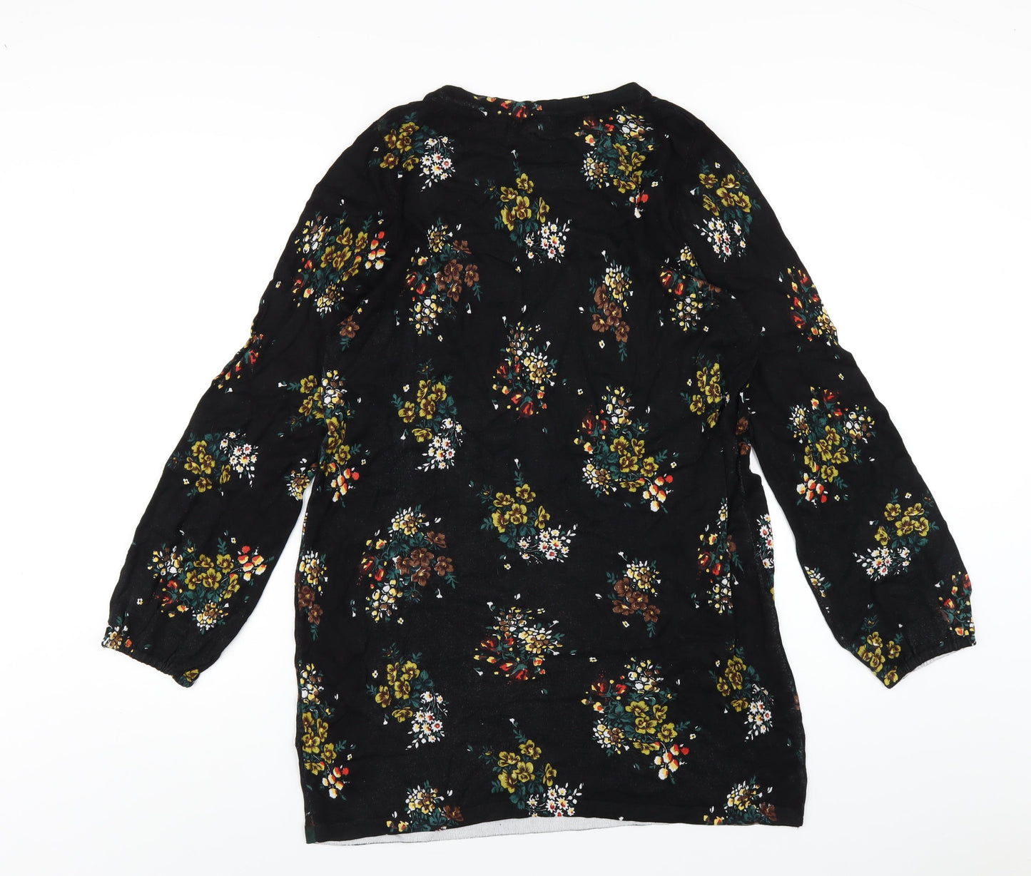NEXT Womens Black Floral Viscose A-Line Size 16 Round Neck Pullover