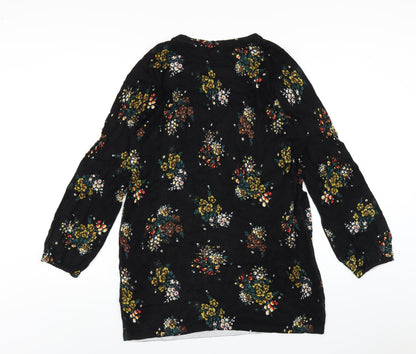 NEXT Womens Black Floral Viscose A-Line Size 16 Round Neck Pullover