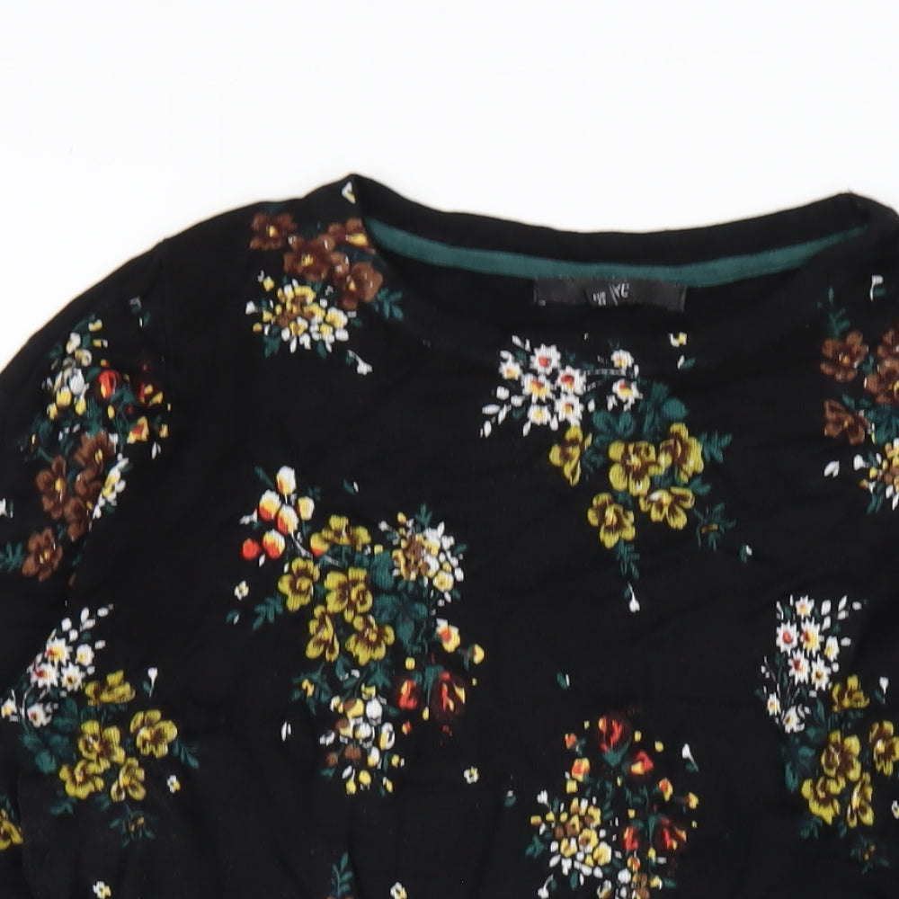 NEXT Womens Black Floral Viscose A-Line Size 16 Round Neck Pullover