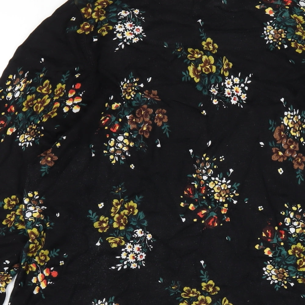 NEXT Womens Black Floral Viscose A-Line Size 16 Round Neck Pullover