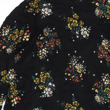 NEXT Womens Black Floral Viscose A-Line Size 16 Round Neck Pullover