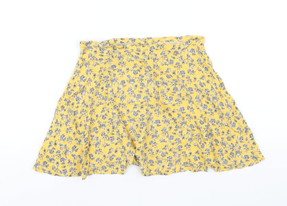 H&M Womens Yellow Floral Viscose A-Line Skirt Size 8 Button