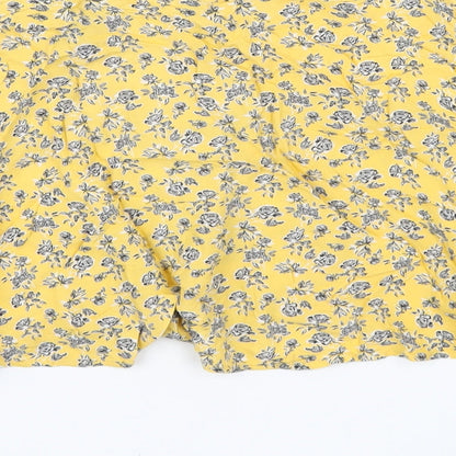 H&M Womens Yellow Floral Viscose A-Line Skirt Size 8 Button