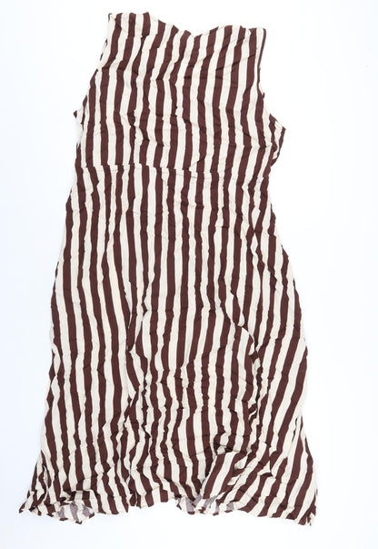 Mango Womens Brown Striped Viscose A-Line Size 2XL V-Neck Pullover