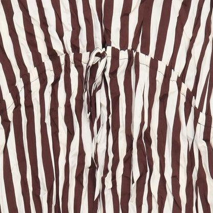 Mango Womens Brown Striped Viscose A-Line Size 2XL V-Neck Pullover