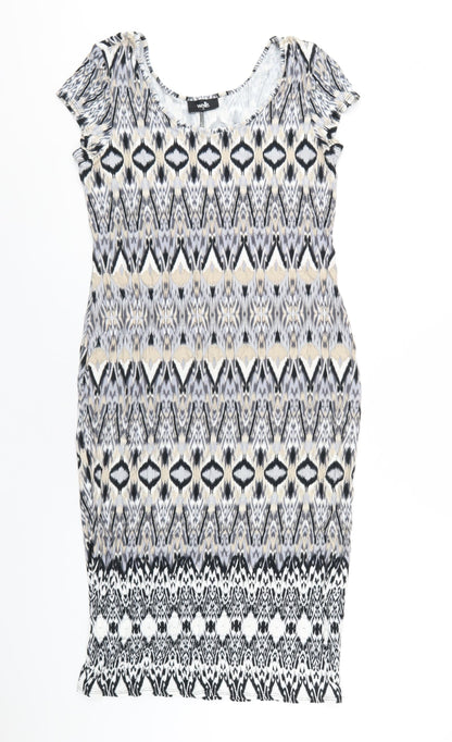 Wallis Womens Multicoloured Geometric Viscose Bodycon Size M Scoop Neck Pullover
