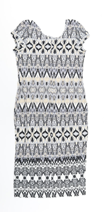 Wallis Womens Multicoloured Geometric Viscose Bodycon Size M Scoop Neck Pullover
