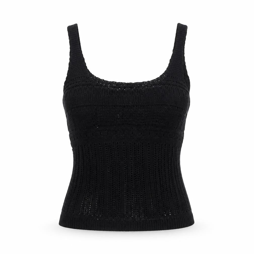 French Connection Womens Black Cotton Basic Tank Size S Scoop Neck