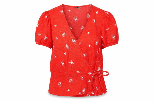 Tamara H. Womens Red Geometric Polyester Wrap T-Shirt Size S V-Neck
