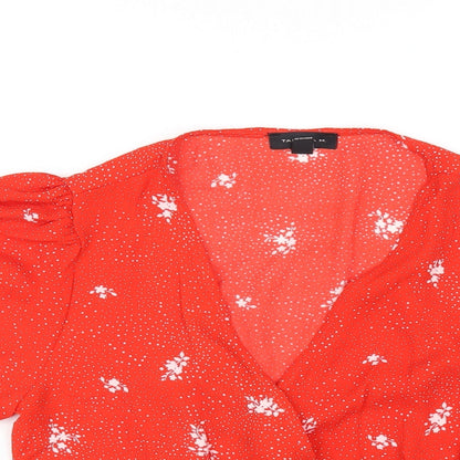 Tamara H. Womens Red Geometric Polyester Wrap T-Shirt Size S V-Neck