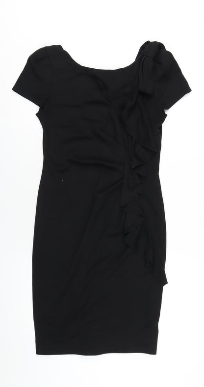 Red Herring Womens Black Polyester Bodycon Size 8 Scoop Neck Pullover