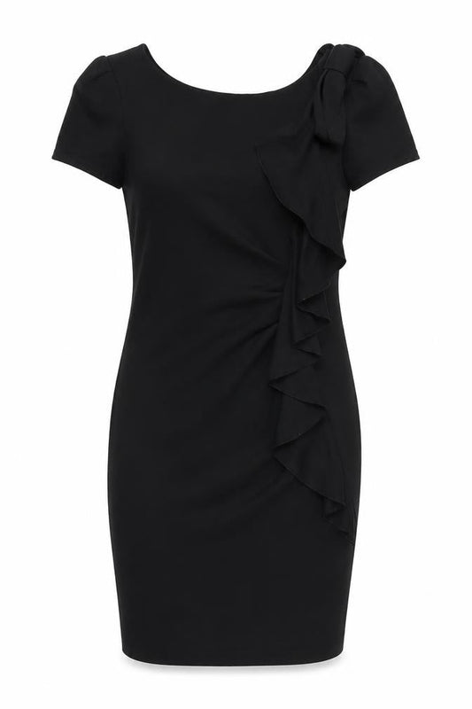 Front view of Red Herring women’s black polyester bodycon, size UK 8, scoop neck pullover