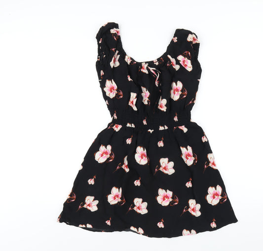 FOREVER 21 Womens Black Floral Viscose A-Line Size S Scoop Neck Pullover