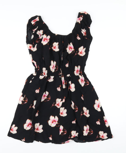 FOREVER 21 Womens Black Floral Viscose A-Line Size S Scoop Neck Pullover