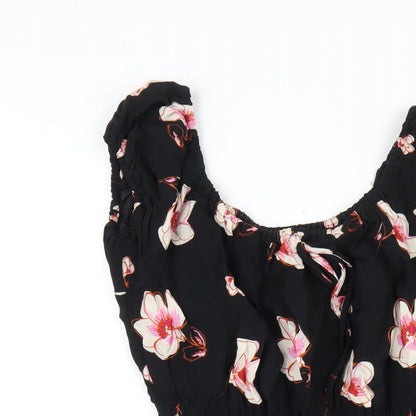 FOREVER 21 Womens Black Floral Viscose A-Line Size S Scoop Neck Pullover