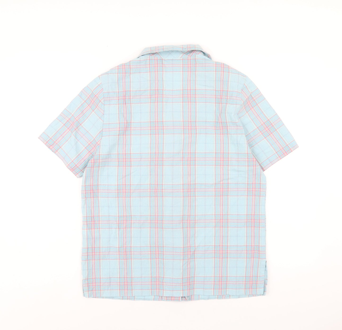 EWM Womens Blue Plaid Polyester Basic Button-Up Size 12 Collared