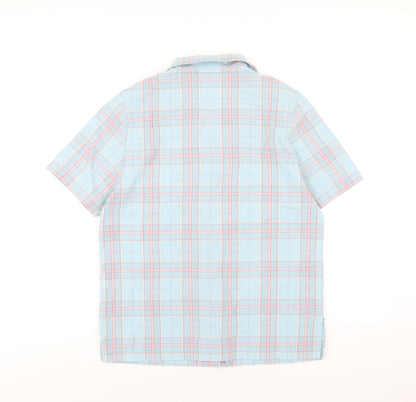 EWM Womens Blue Plaid Polyester Basic Button-Up Size 12 Collared