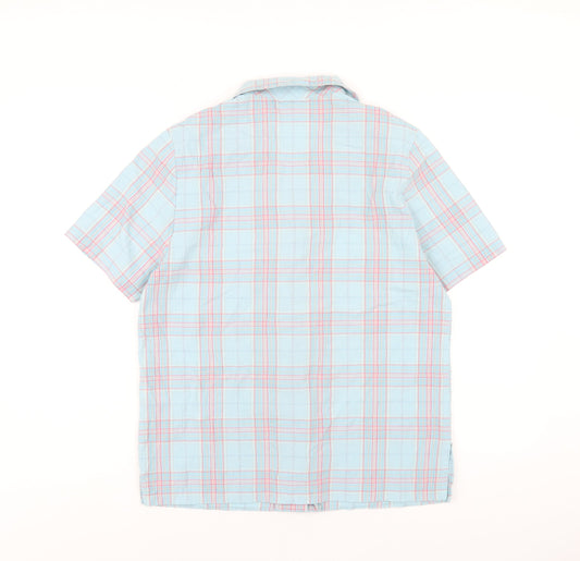 EWM Womens Blue Plaid Polyester Basic Button-Up Size 12 Collared