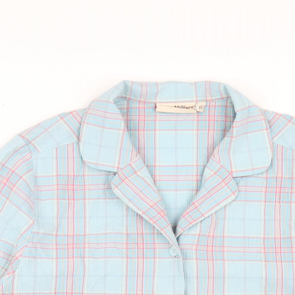 EWM Womens Blue Plaid Polyester Basic Button-Up Size 12 Collared