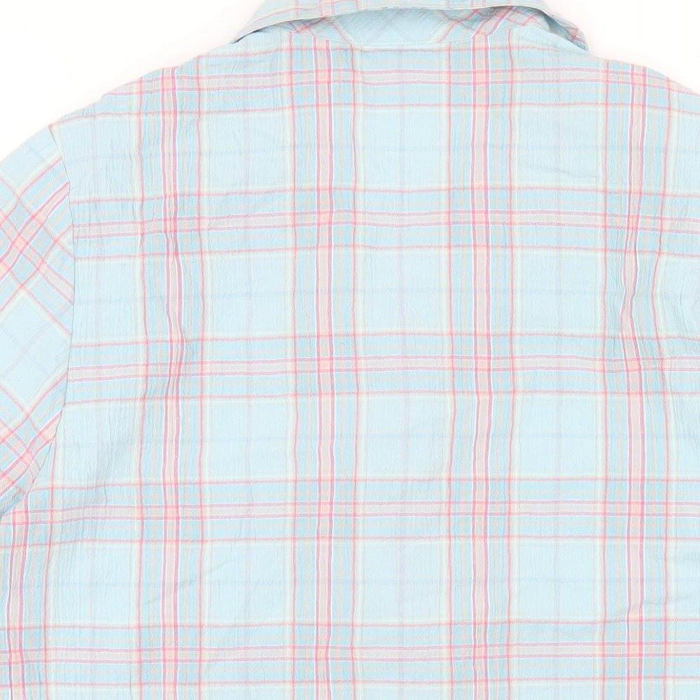 EWM Womens Blue Plaid Polyester Basic Button-Up Size 12 Collared