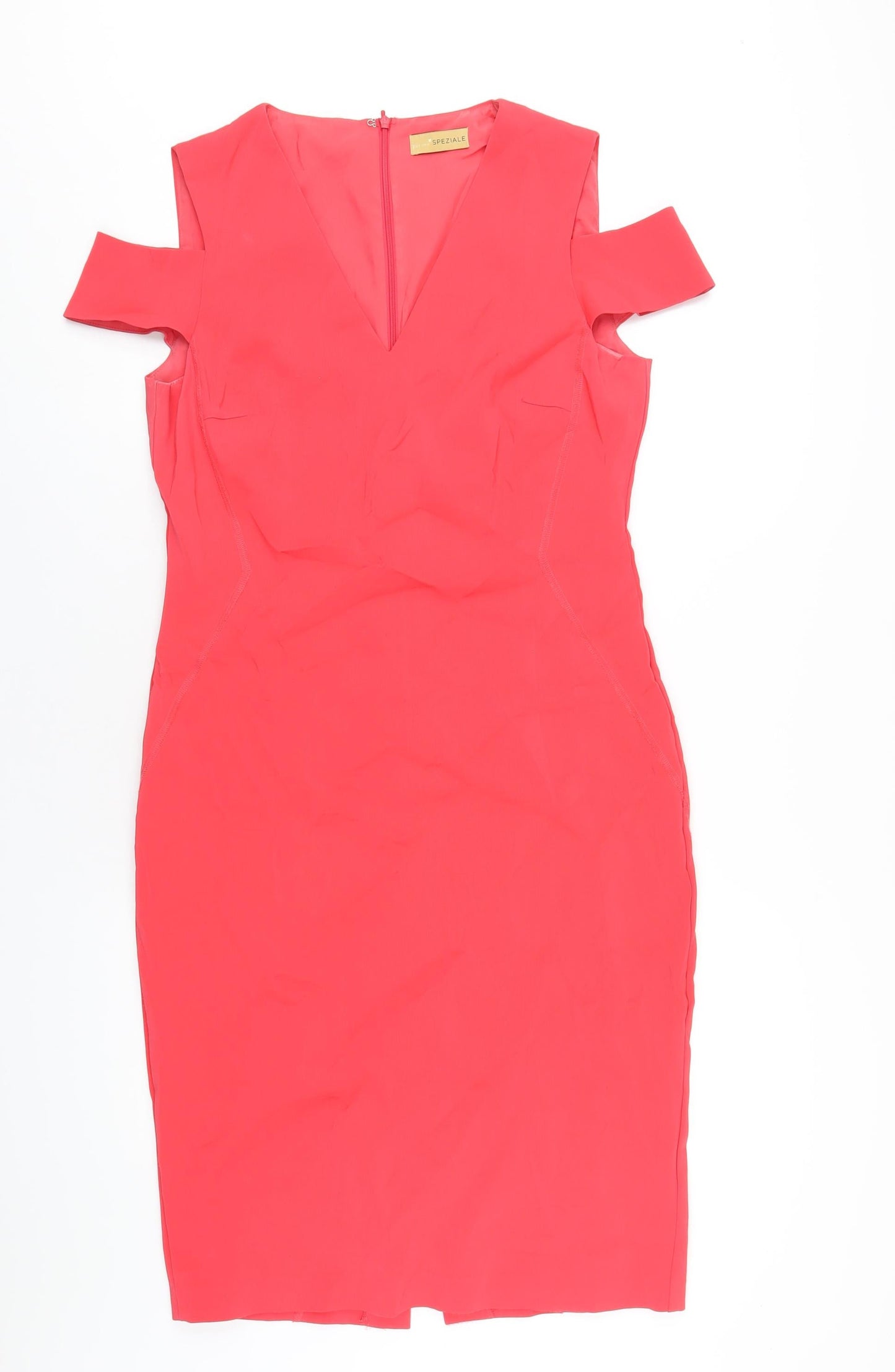 Per Una Womens Pink Polyester Pencil Dress Size 14 V-Neck Zip - Cold Shoulder