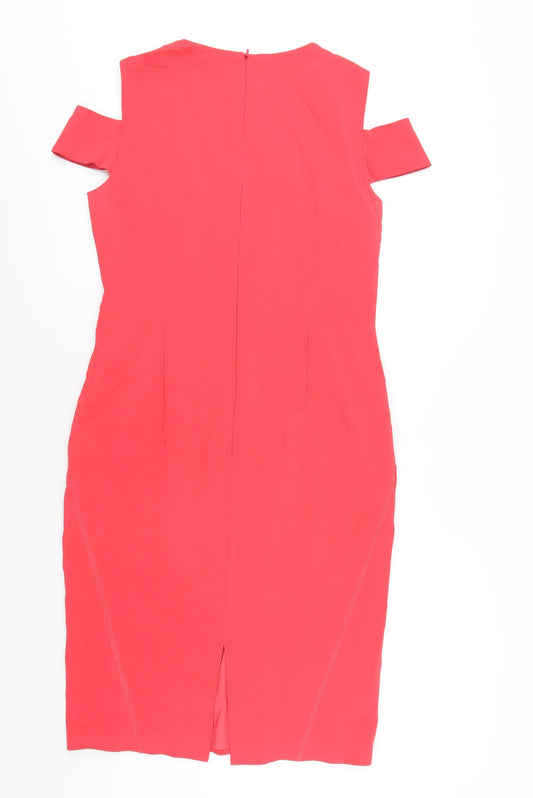 Per Una Womens Pink Polyester Pencil Dress Size 14 V-Neck Zip - Cold Shoulder