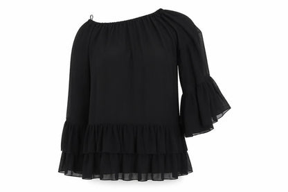 Select Womens Black Polyester A-Line Size 8 One Shoulder Pullover