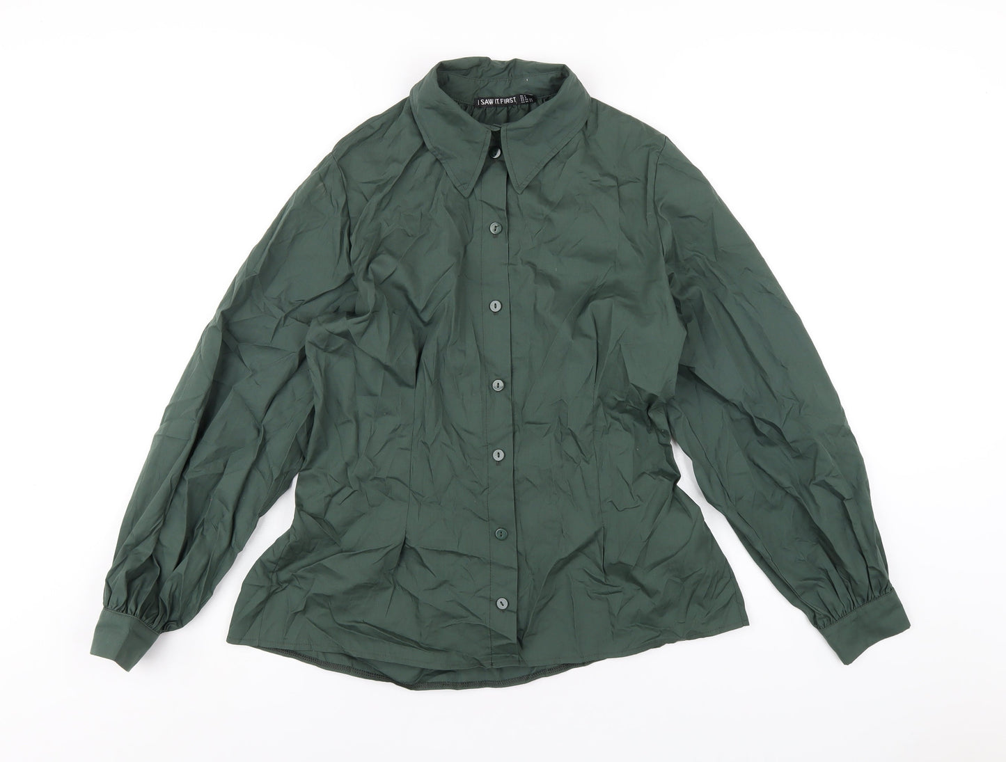 I SAW IT FIRST Womens Green Cotton Basic Button-Up Size 8 Collared