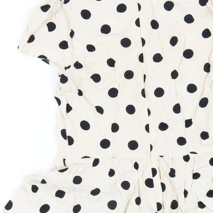 Topshop Womens Ivory Polka Dot Viscose A-Line Size 6 Round Neck Zip