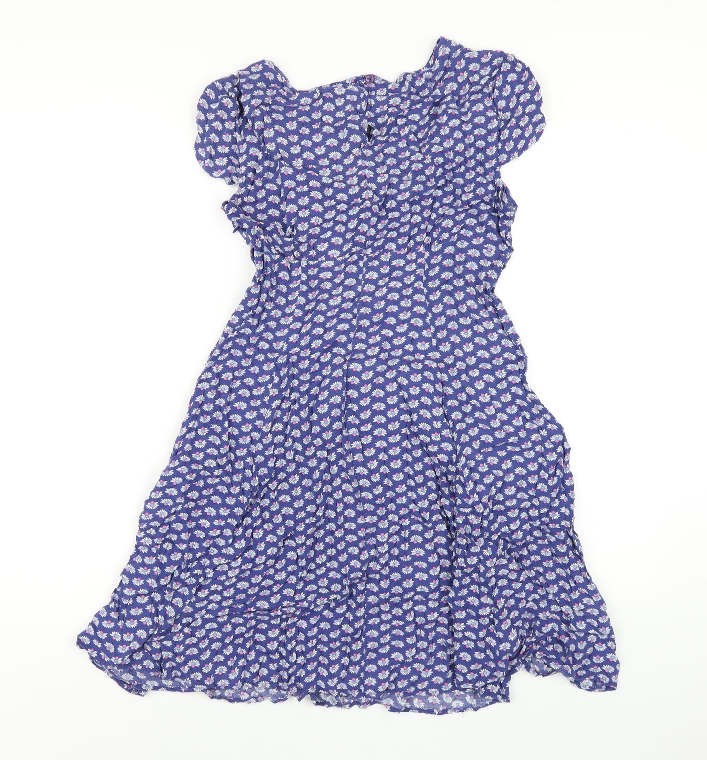 Warehouse Womens Blue Floral Viscose A-Line Size 14 Round Neck Zip