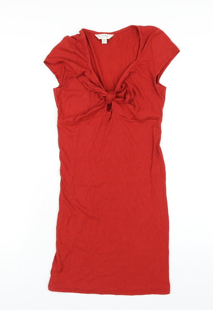 Miss Selfridge Womens Red Viscose Bodycon Size 10 V-Neck Pullover