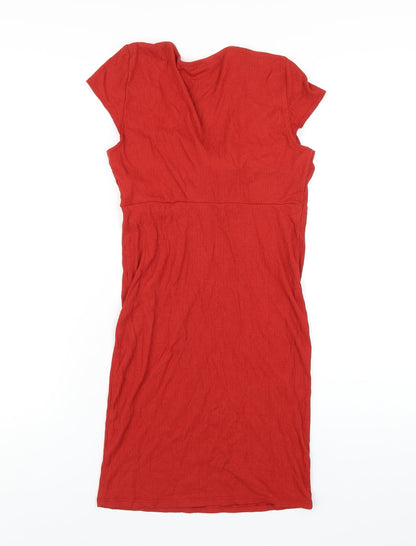 Miss Selfridge Womens Red Viscose Bodycon Size 10 V-Neck Pullover