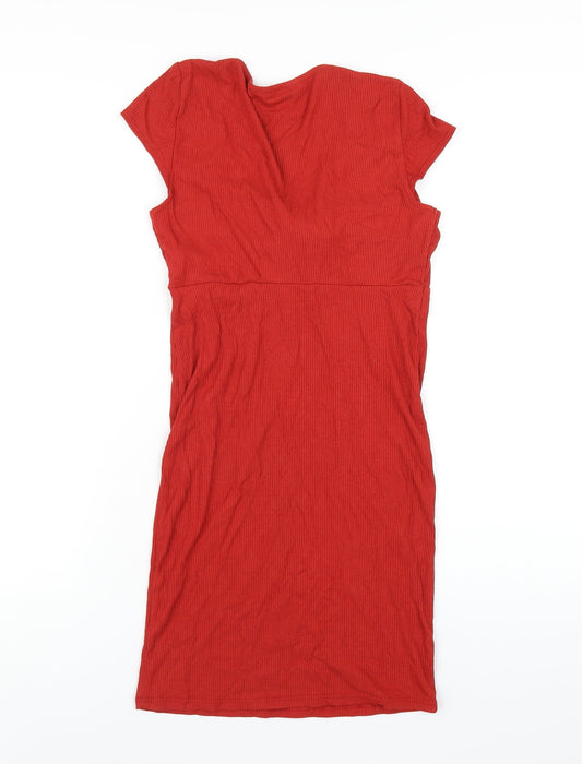Miss Selfridge Womens Red Viscose Bodycon Size 10 V-Neck Pullover