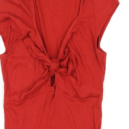 Miss Selfridge Womens Red Viscose Bodycon Size 10 V-Neck Pullover