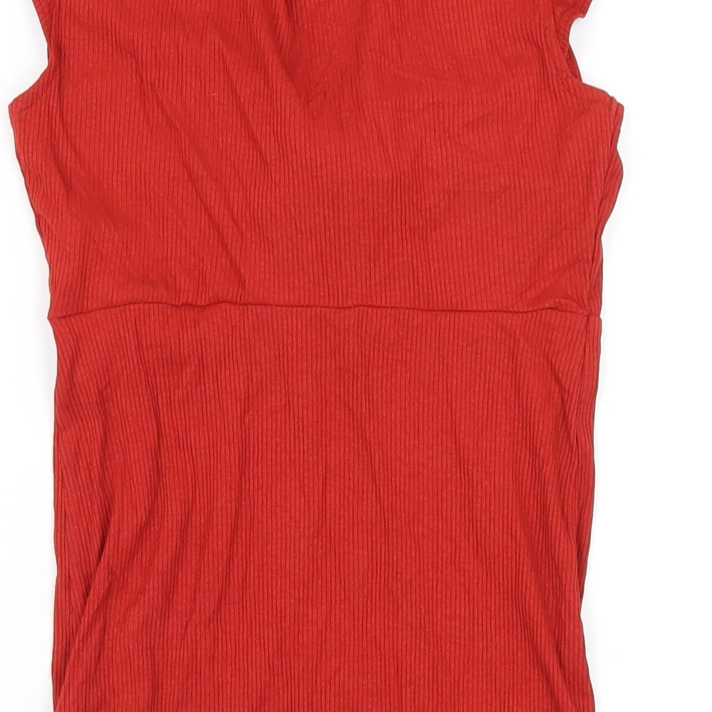 Miss Selfridge Womens Red Viscose Bodycon Size 10 V-Neck Pullover