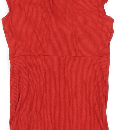 Miss Selfridge Womens Red Viscose Bodycon Size 10 V-Neck Pullover