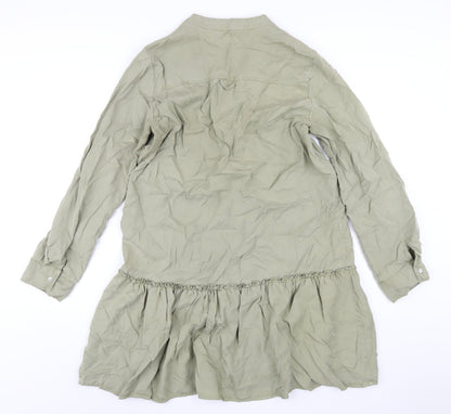 Zara Womens Green Lyocell A-Line Size M V-Neck Button