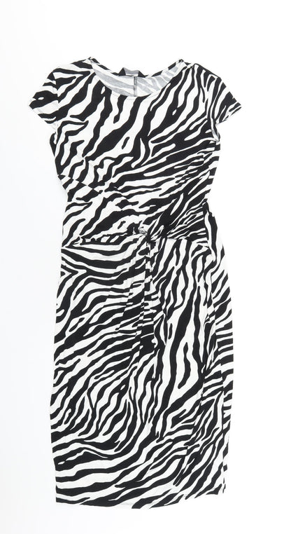 Dorothy Perkins Womens Black Animal Print Viscose Bodycon Size 14 Round Neck Pullover - Zebra Print