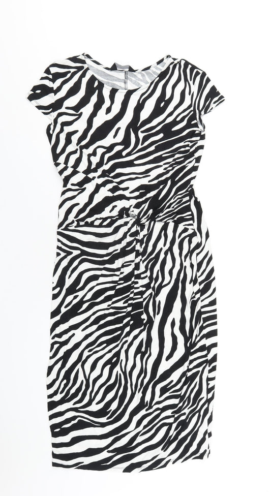 Dorothy Perkins Womens Black Animal Print Viscose Bodycon Size 14 Round Neck Pullover - Zebra Print