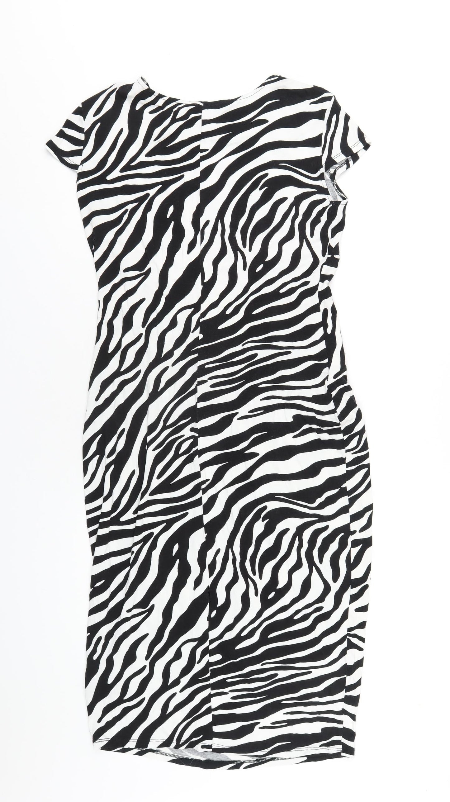 Dorothy Perkins Womens Black Animal Print Viscose Bodycon Size 14 Round Neck Pullover - Zebra Print