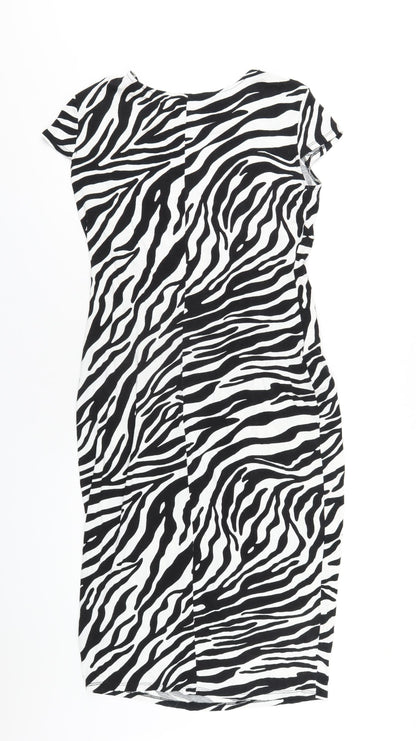 Dorothy Perkins Womens Black Animal Print Viscose Bodycon Size 14 Round Neck Pullover - Zebra Print