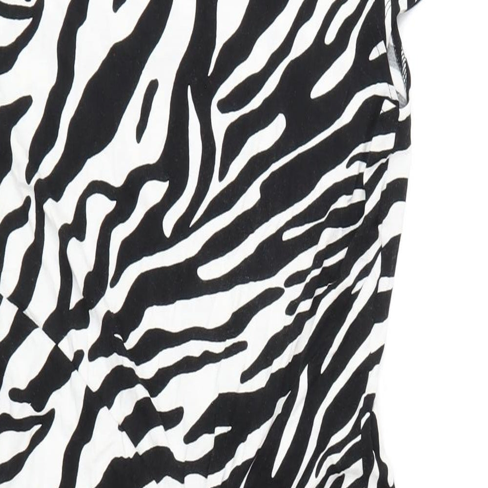 Dorothy Perkins Womens Black Animal Print Viscose Bodycon Size 14 Round Neck Pullover - Zebra Print