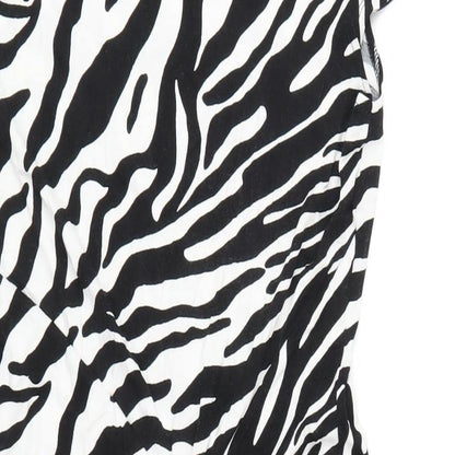 Dorothy Perkins Womens Black Animal Print Viscose Bodycon Size 14 Round Neck Pullover - Zebra Print