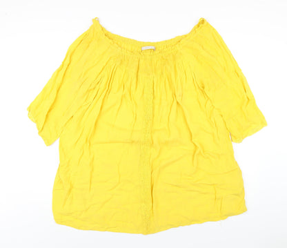 Zara Womens Yellow Cotton A-Line Size S Off the Shoulder Pullover